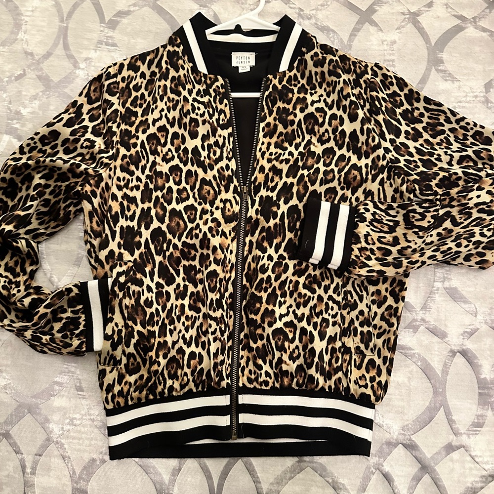 Peyton Jensen leopard varsity bomber jacket xs